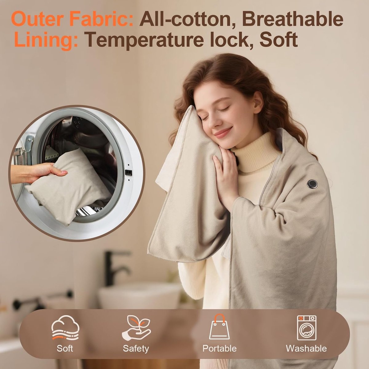 USB Wearable Electric Heated Blanket Thermal Shawl Wraps for Women 3 Levels Heat Control 8 Heating Areas Foldable and portable Warm Winter Scarf