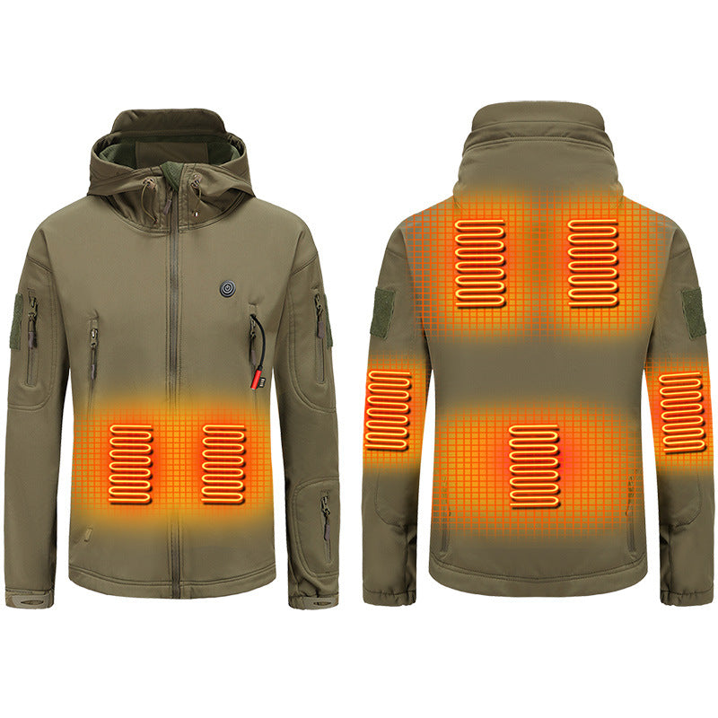 Heated Hooded Jacket for Men Women, Zip Up Lightweight Fleece Lined Heated Blouse, 7 Heating Areas USB Rechargeable Heated Soft Shell Coat for Winter and Outdoor Skiing Fishing Hiking