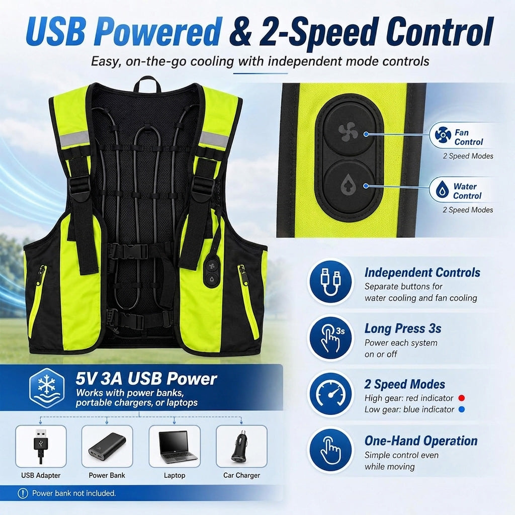 Reflective Dual Cooling Vest with Ice Packs Smart Water Circulation Air-Cooled