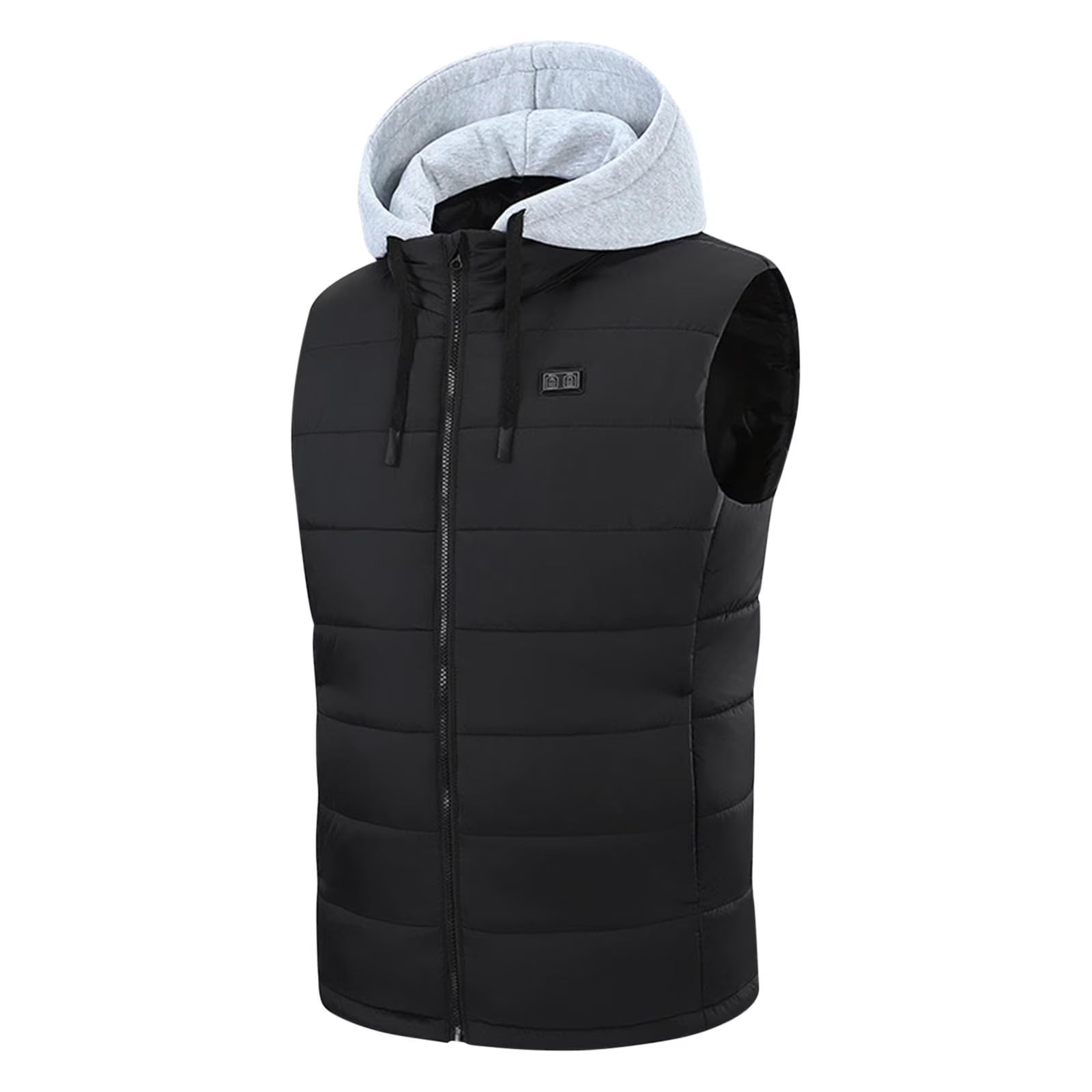Electric Heated Hooded Gilet for Men, Dual DC/USB Port 3 Adjustable Temperature 14 Heating Zones Winter Warm Heating Vest with Detachable Hood