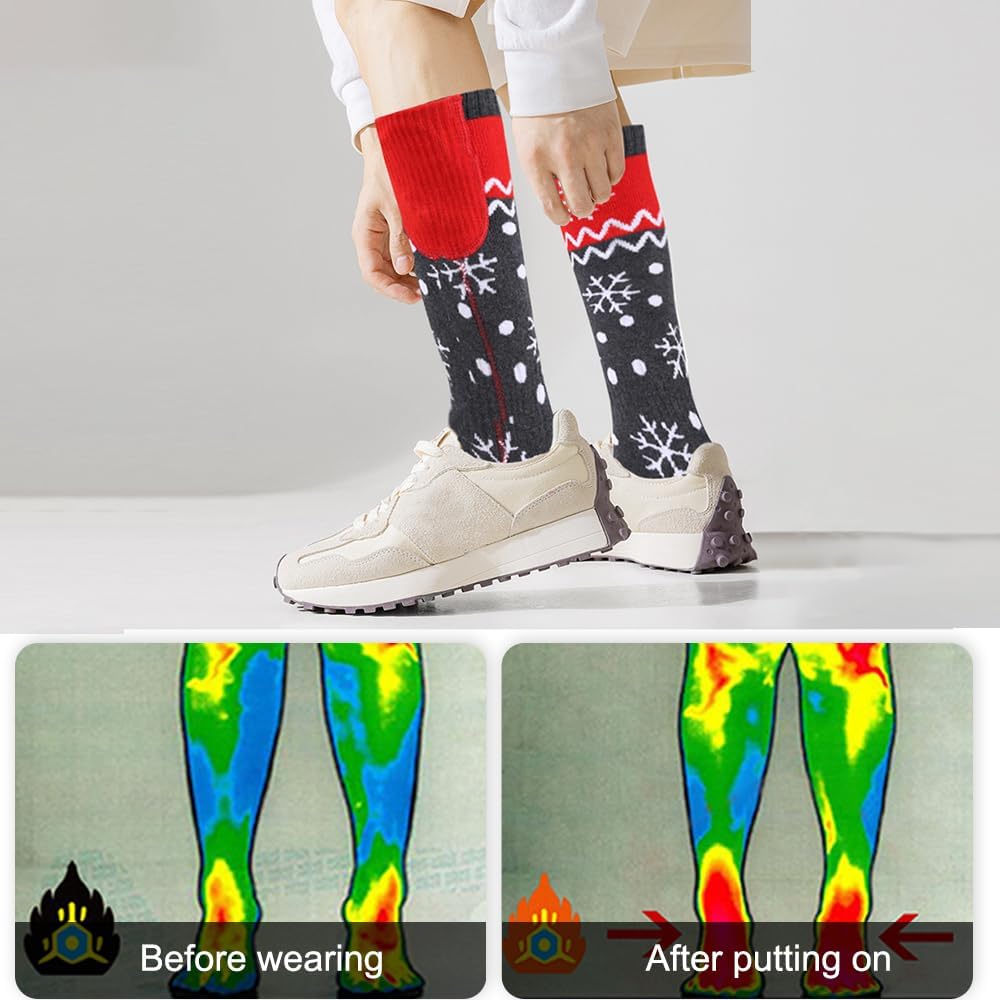 APP Remote Control Christmas Heated Socks with 2pcs 5000mAh Rechargeable Battery Washable Electric Thermal Warming Socks for Men Women