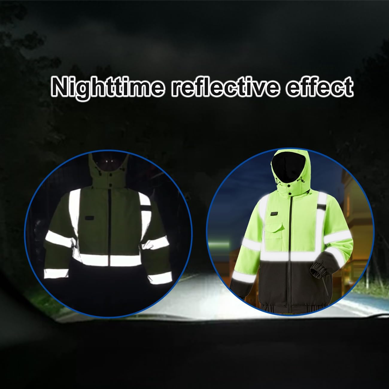 Unisex Hi Vis Hooded Heating Coat, High Visibility Heated Jacket, 29 Heating Zones Heated Body Warmer Windproof Waterproof Reflective Workwear USB Electric Heat Outerwear Winter Thermal Jackets for Work