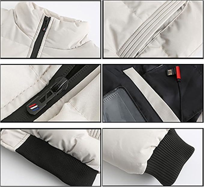 Electric Heated Jacket for Men & Women, 3 Temperature Control, 7 Heating Zones, Rechargeable USB Waterproof Cotton Jackets Winter Stand Collar Outdoor Lightweight Quilted Puffer Coat Casual P - Firoth