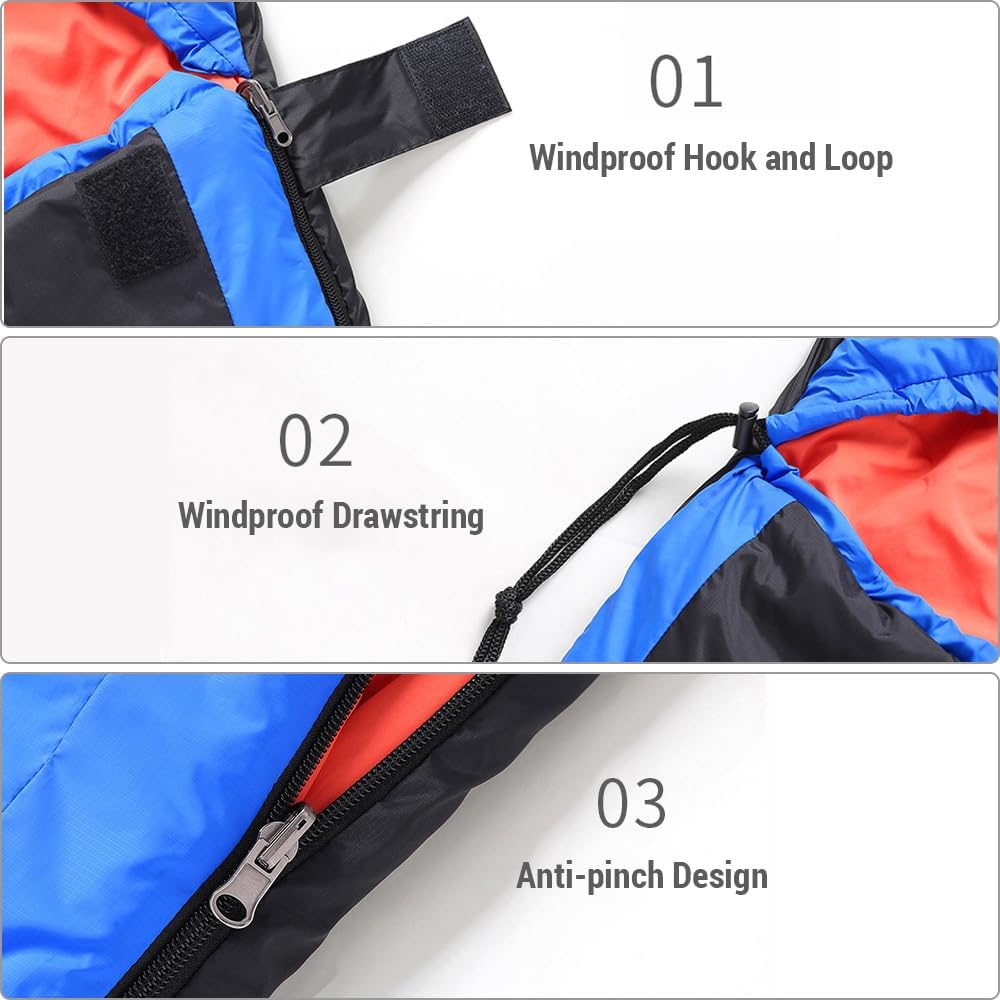 Portable Electric Heated Sleeping Bag with Flexible Collar, Thermal 3 Level Temperature Adjustable Envelope Sleeping Bags for Camping Hiking