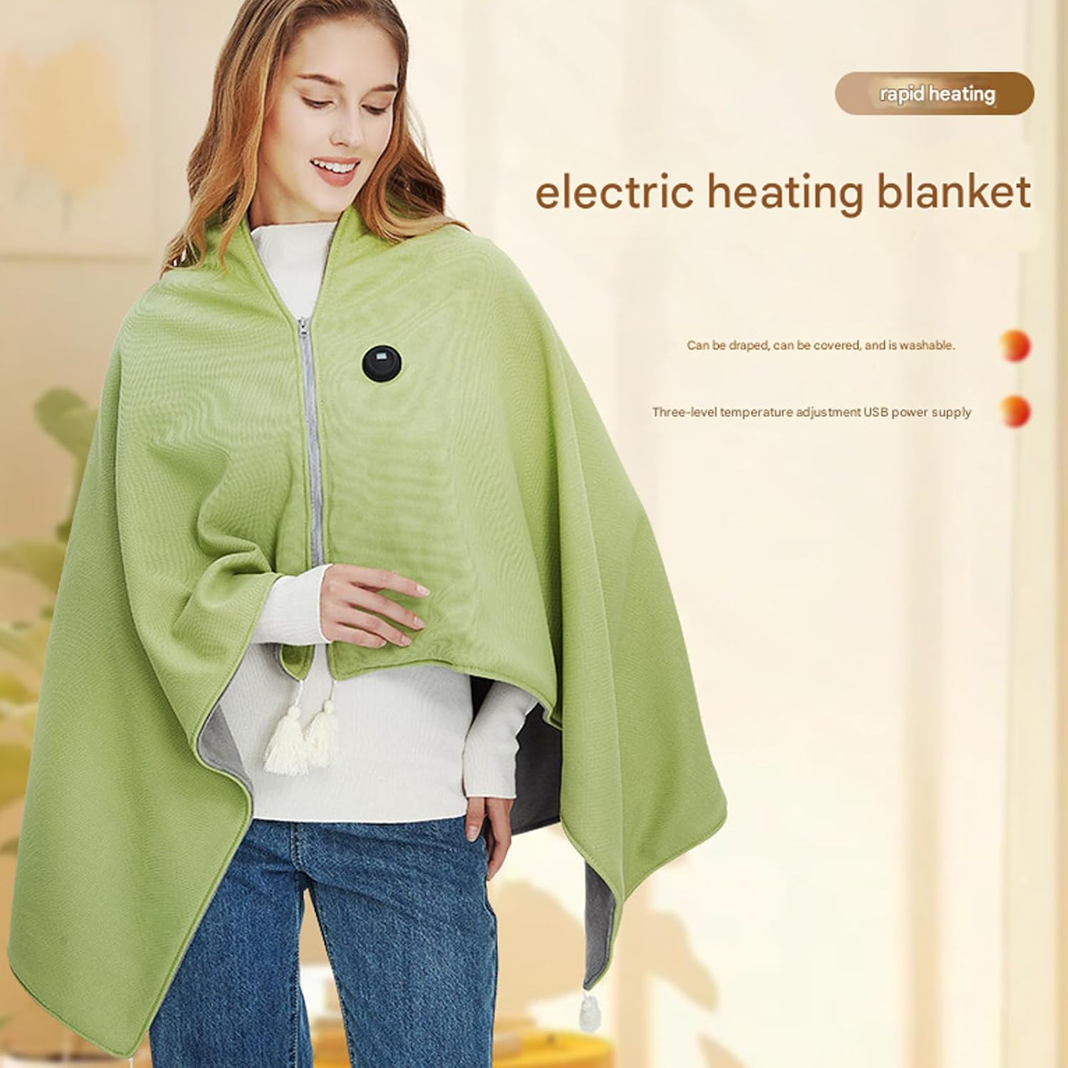 3 Heat Levels Electric USB Heated Shawl Blanket, Portable Washable Throw Heating Shawl For Women Winter Warm Soft Heated Shawls Wraps For Bed, Couch, Sofa, Home