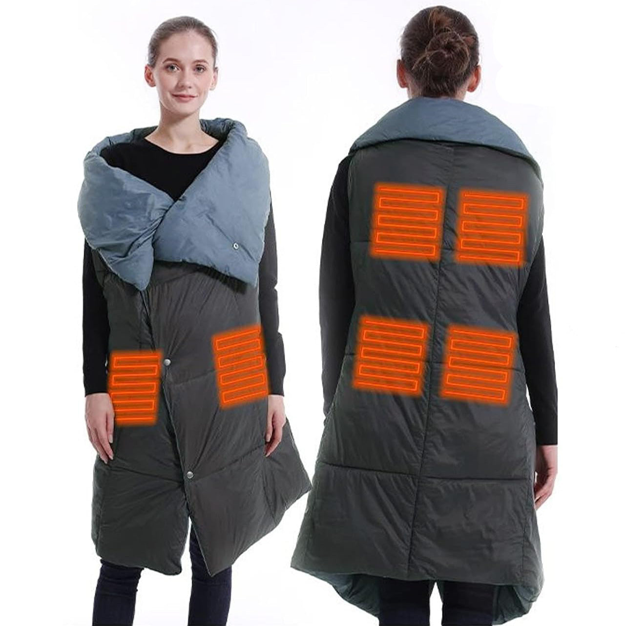 USB Electric Heated Wearable Blanket 3 Speed Temperature Adjustment 6 Heating Zones Winter Warm Heated Multifunctional Throw Vest Mat for Women Men Outdoor Camping Office