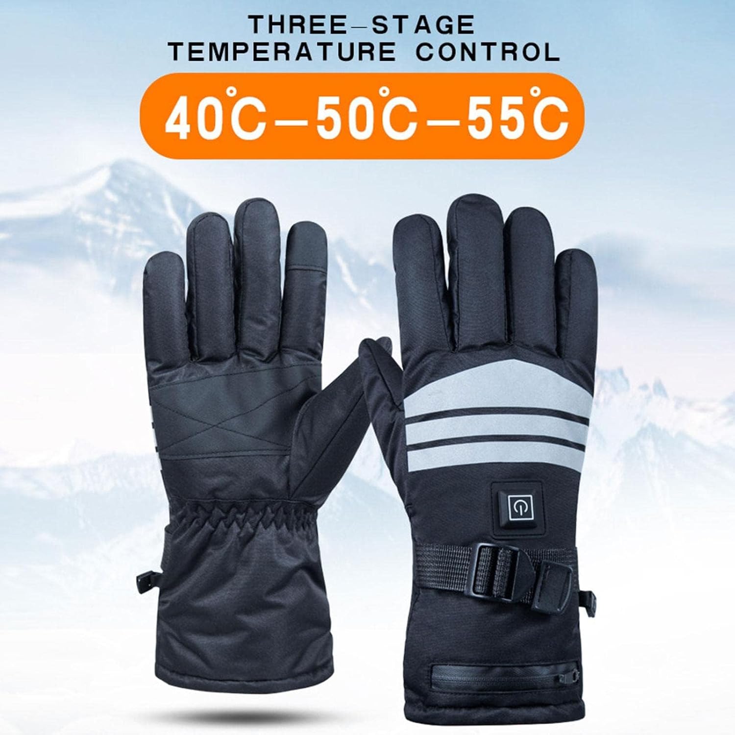 7.4 V 2*3000 mAh Rechargeable Battery Heated Gloves 3-level Temperature Adjustment Touch Panel Compatible Fleece Lined Electric Warm Gloves for Men Women Hiking Riding Skiing Camping Motorcycle