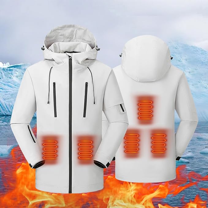 Electric Heated Hooded Ski Jacket for Men Women, 5 Heat Generation USB Powered Windbreaker Mountain Parka Heating Wear
