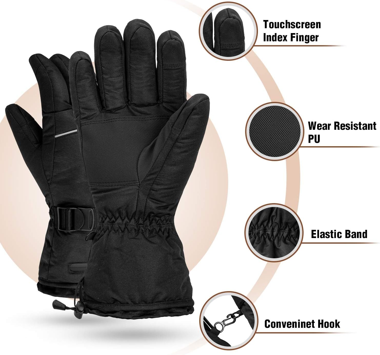 Unisex Heated Gloves with 2Pcs 8500mAh Battery, Anti Slip, 3 Heat Settings, Touchscreen Warming Gloves for Skiing, Motorcycle