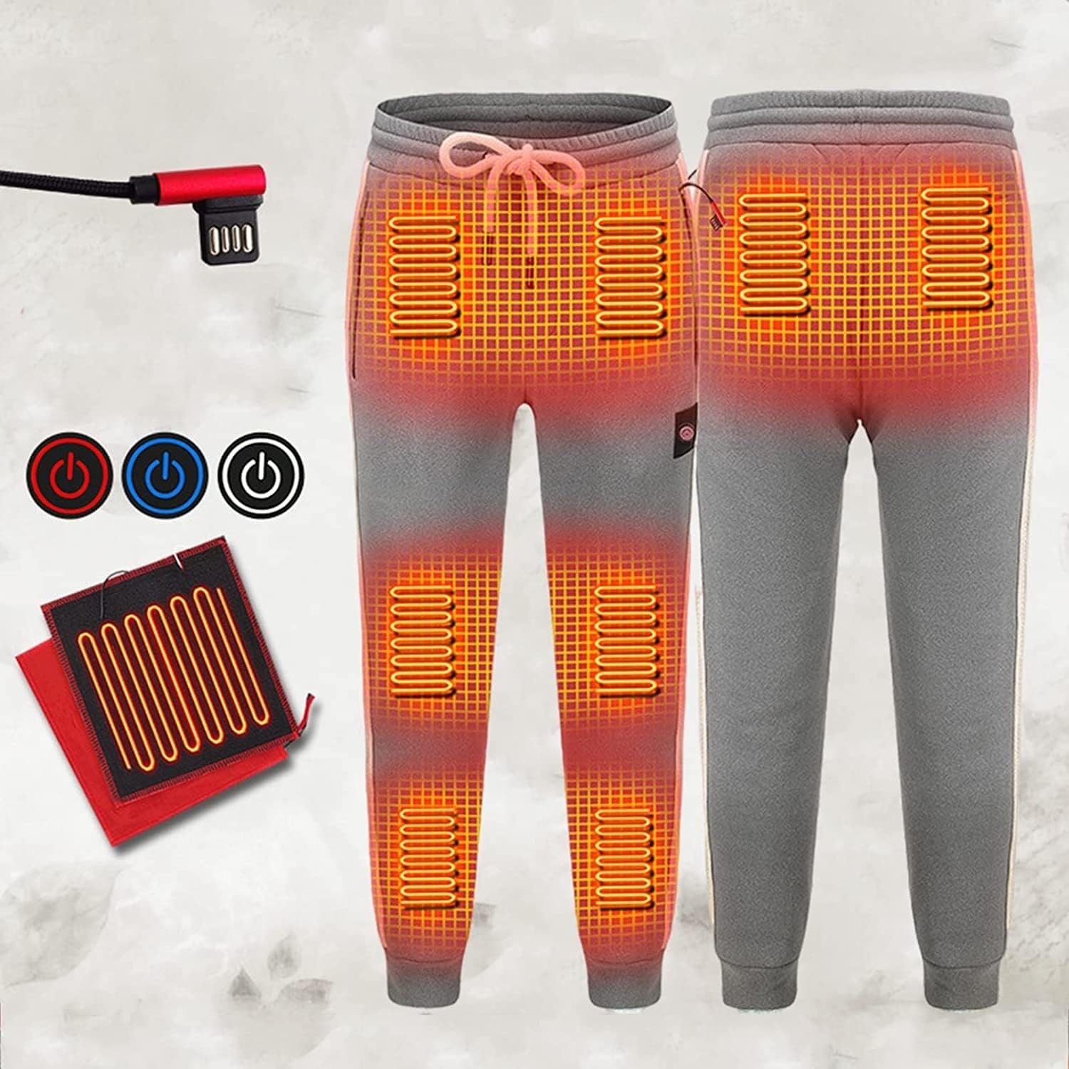 Winter Electric Heated Pants for Women Men, 3-Level Temperature Control, 8 Heating Areas, USB Electric Fleece Thermal Trousers
