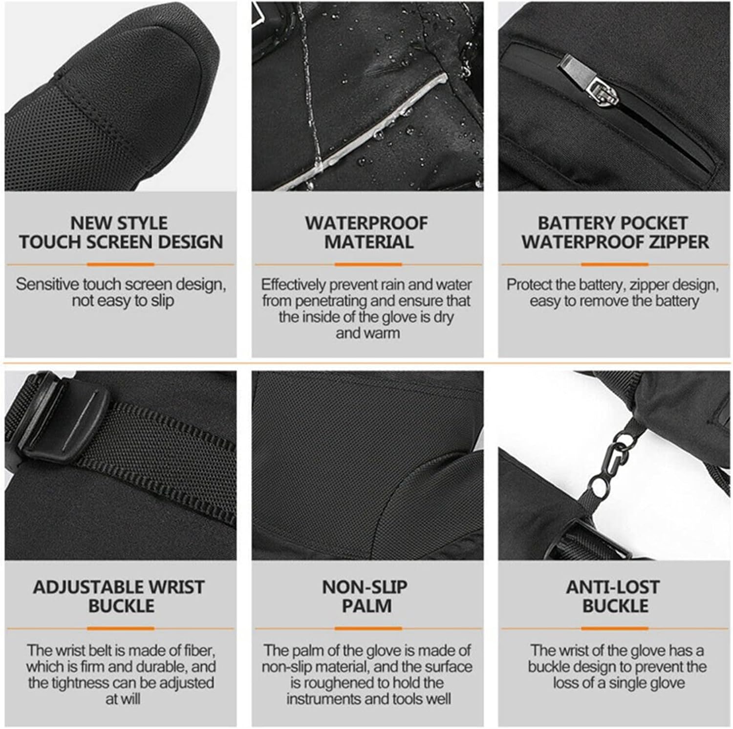 Motorcycle Warmth Heated Gloves with 2*5000mAh Batteries Touchscreen Battery Heating Glove Liners Water-Resistant Thermal Gloves for Hunting Ski Snowboarding Cycling