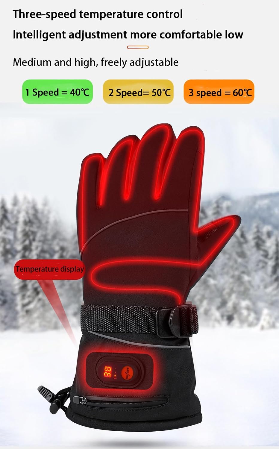 Rechargeable Warmer Glove Liners with 7.4V 2*3000mAh Batteries Touchscreen Windproof Cold Weather Gloves for Outdoor Camping Riding Hiking Snowboarding