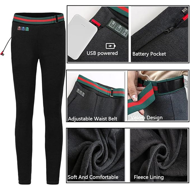 Women's Electric Heated Trousers - 8 Heating Areas, 3 Temperature Control, Waterproof Winter USB Rechargeable Warm Thermal Leggings Pants for Outdoors Skiing Camping Hiking