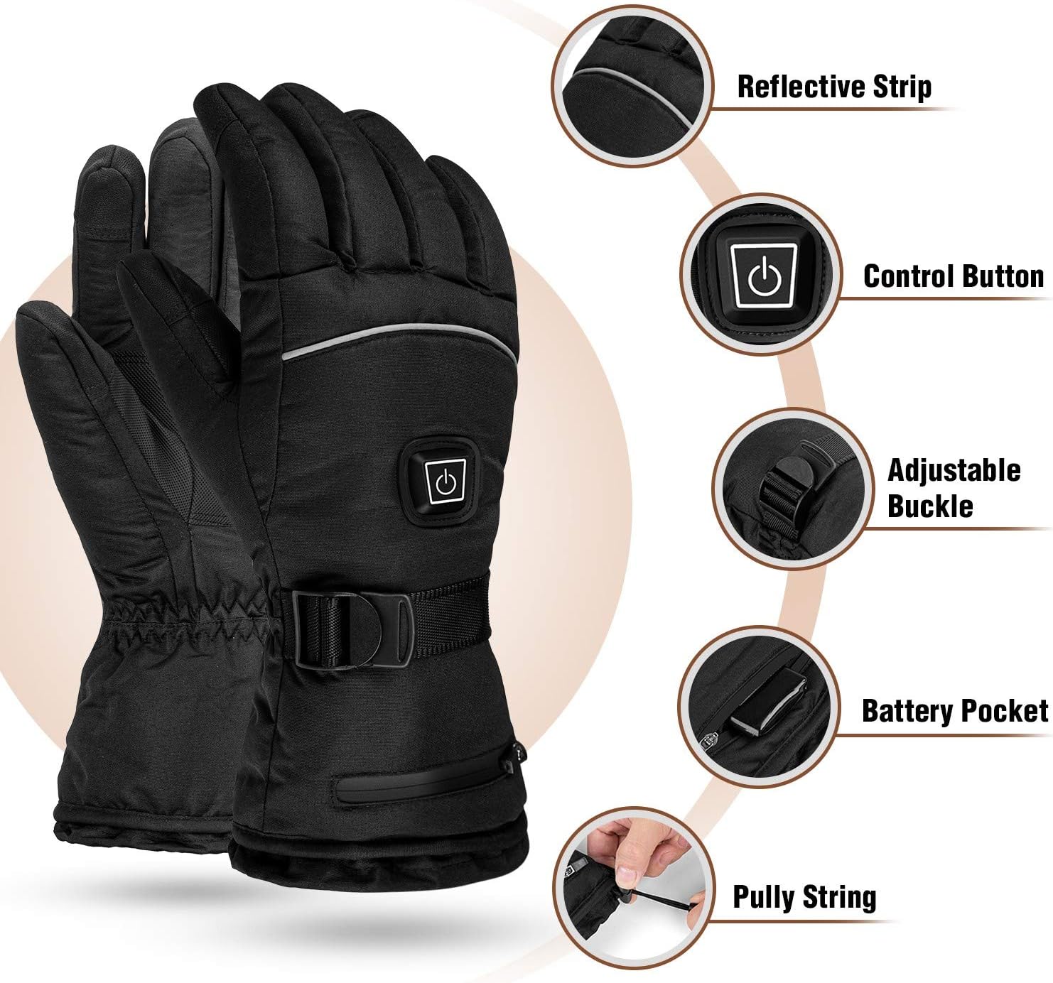 Unisex Heated Gloves with 2Pcs 8500mAh Battery, Anti Slip, 3 Heat Settings, Touchscreen Warming Gloves for Skiing, Motorcycle