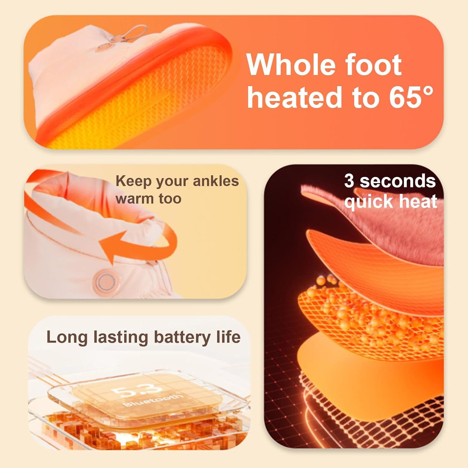 Rechargeable Electric Heated Shoes for Men Women with 2*8500mAh Batteries 3-level Temperature Adjustment 45℃/55℃/65℃ Winter Snow Short Boots Foot Warmer