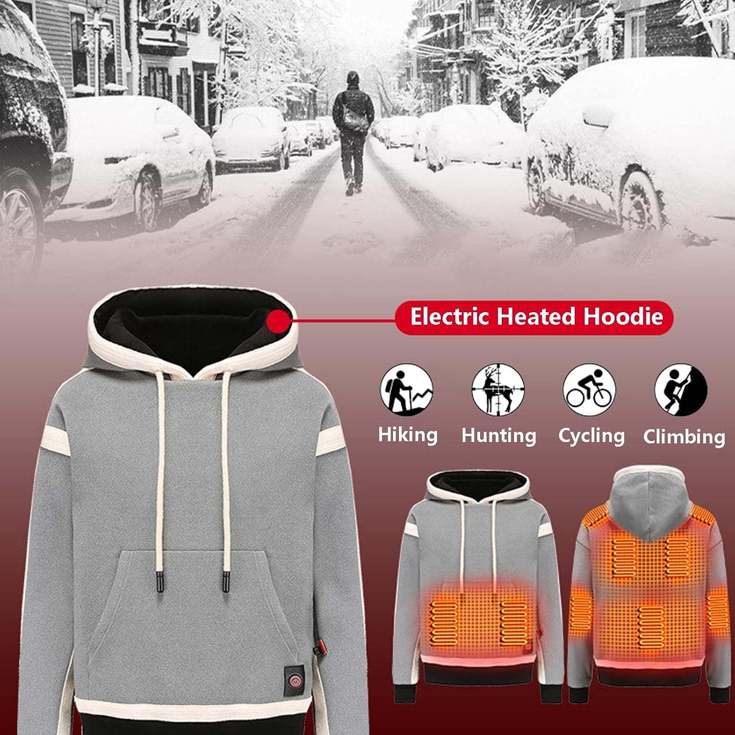 Smart Electric Heated Sweatshirt for Men Women, 9 Heating Zones USB Charging Three-Speed Temperature Long Sleeve Blouse Hoodies Thermal Tops