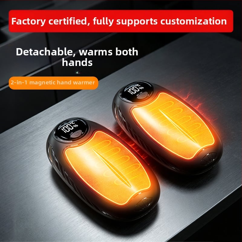 Dual-function Magnetic Hand Warmer with USB Charging, Portable Rechargeable Pocket Heater with Digital Display Detachable Design