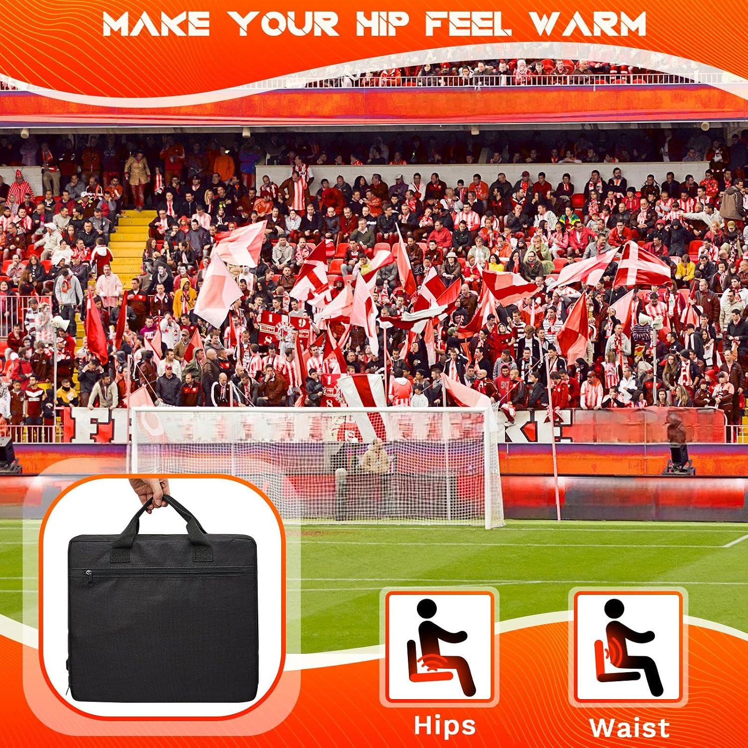 Portable Heated Seat Pad 3 Level Heating Folding Heated Outdoor Chair with Handle Adjustable Heated Stadium Seats