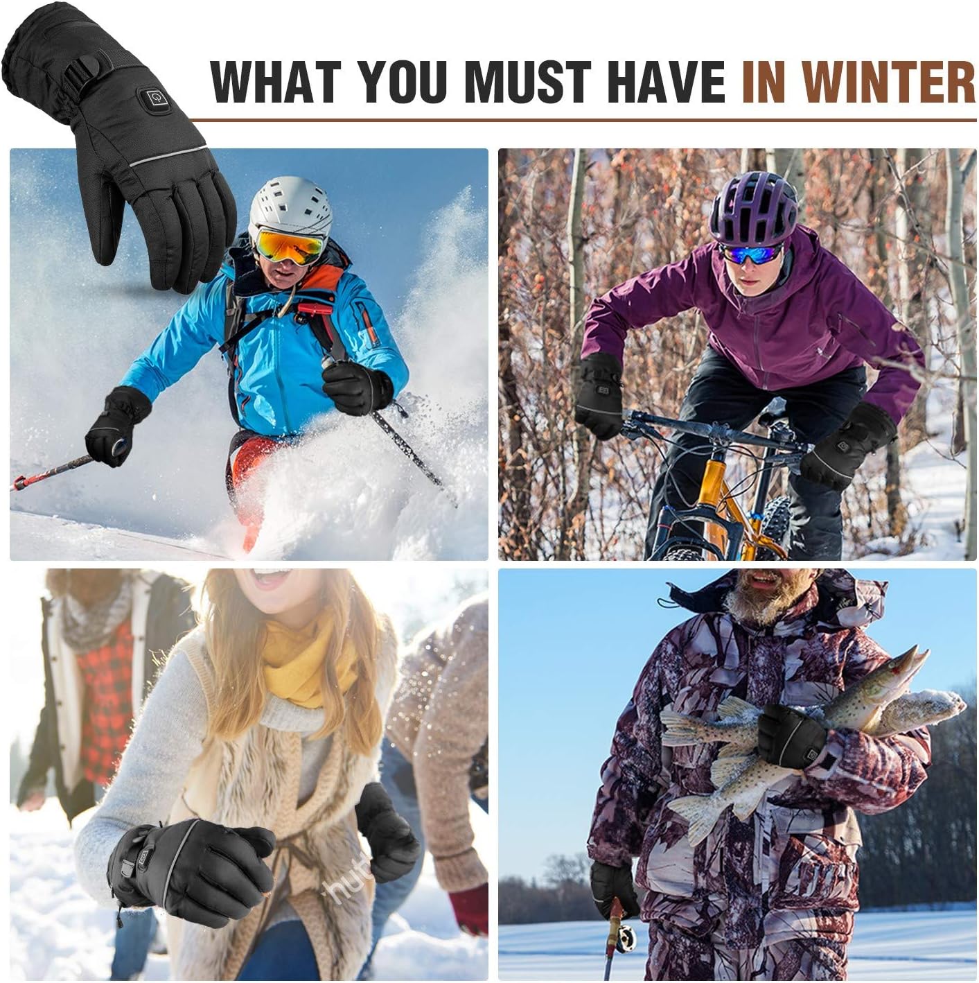 Unisex Heated Gloves with 2Pcs 8500mAh Battery, Anti Slip, 3 Heat Settings, Touchscreen Warming Gloves for Skiing, Motorcycle