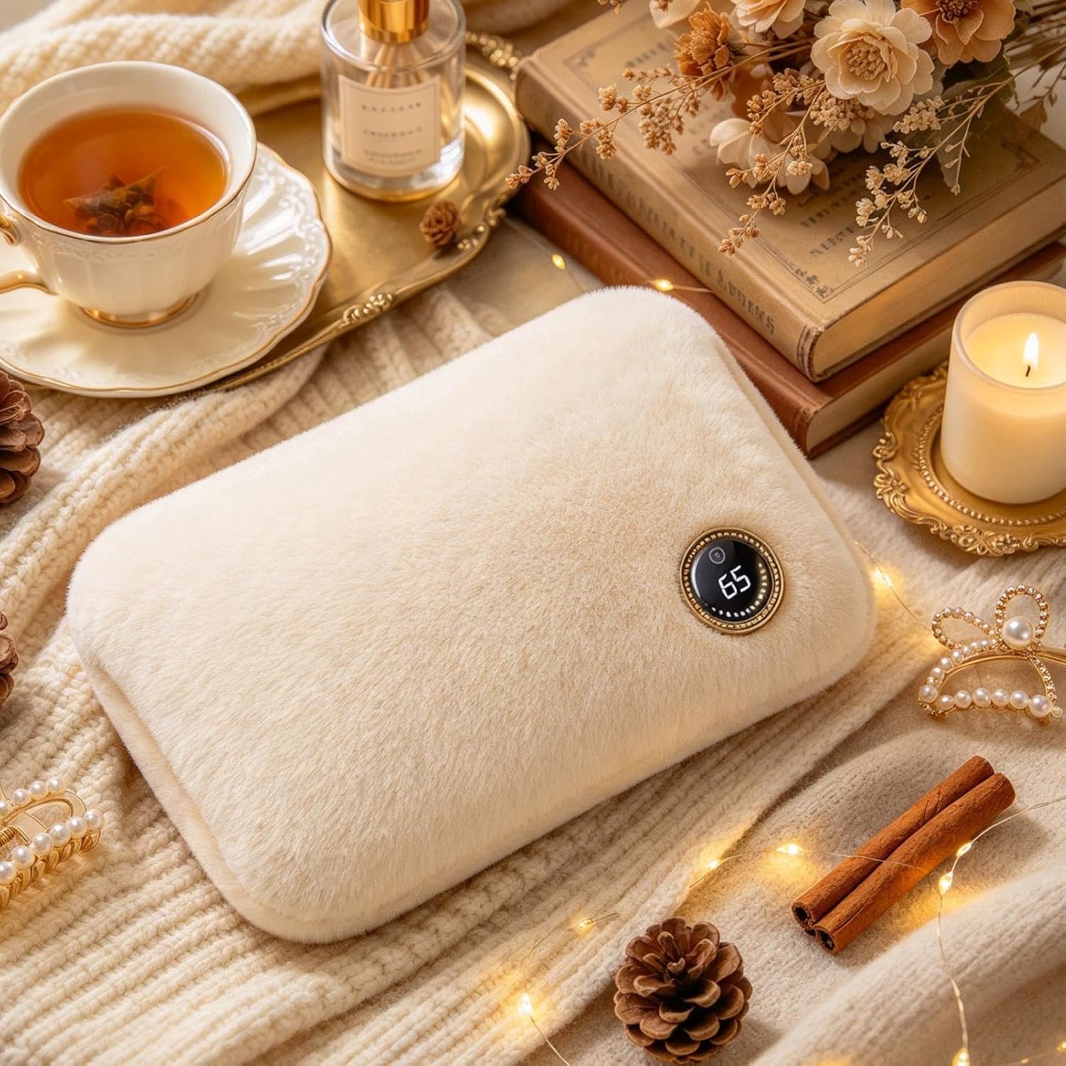 Hand Muff 3 Heating Levels Plug In Waterless Winter Pouch, Plush Hand Heater for Women Men Cold Weather Indoor Home Office Travel