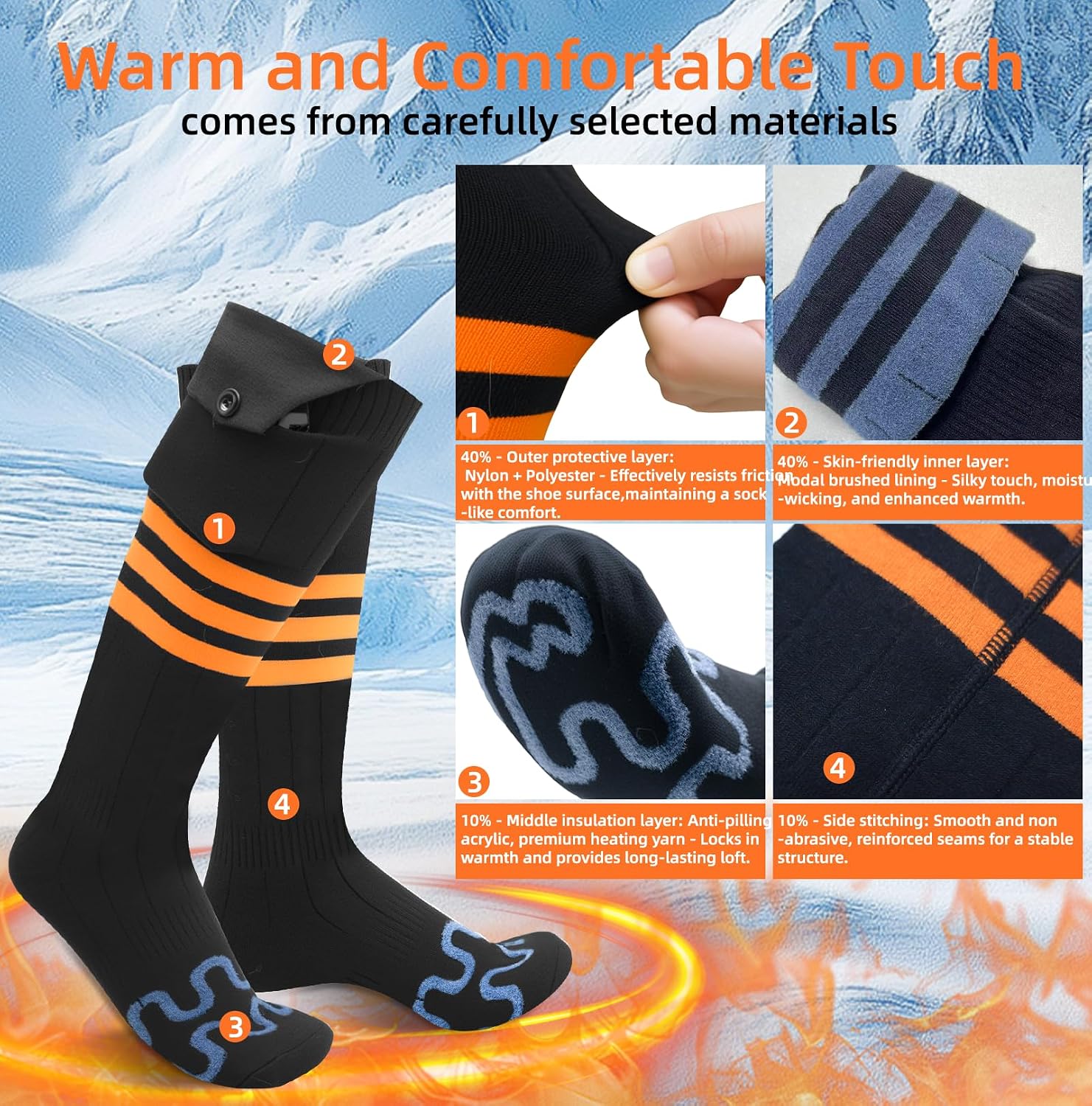APP Remote Control Heated Socks for Men Women with Power Bank 5000mAh x 2 Rechargeable Batteries 4 Adjustable Heating Levels Winter Warm Socks for Outdoor Camping Skiing Fishing