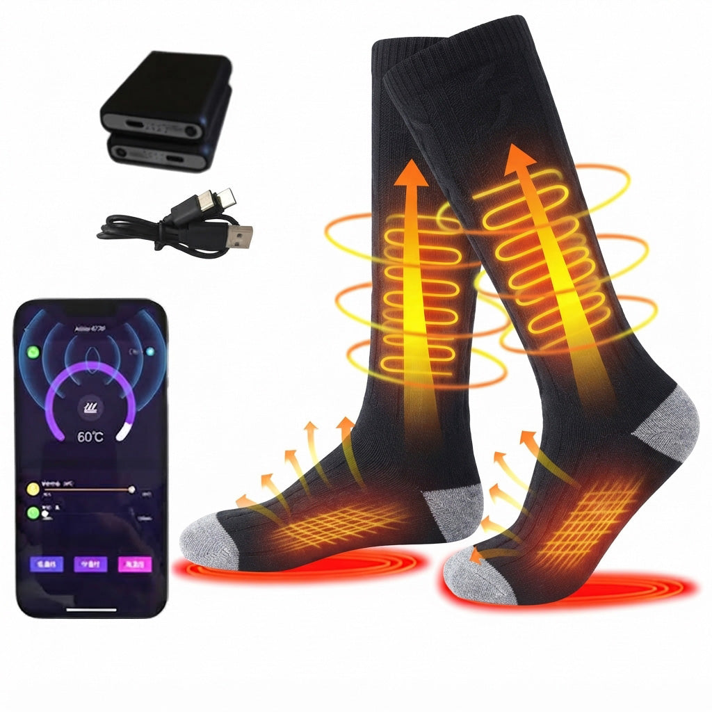 APP Remote Control Rechargeable Heated Socks for Men and Women 5000mAh*2 Batteries Electric Foot Warmers with 3 Heating Levels, Washable Thermal Socks for Skiing Hiking Outdoor Winter Activities