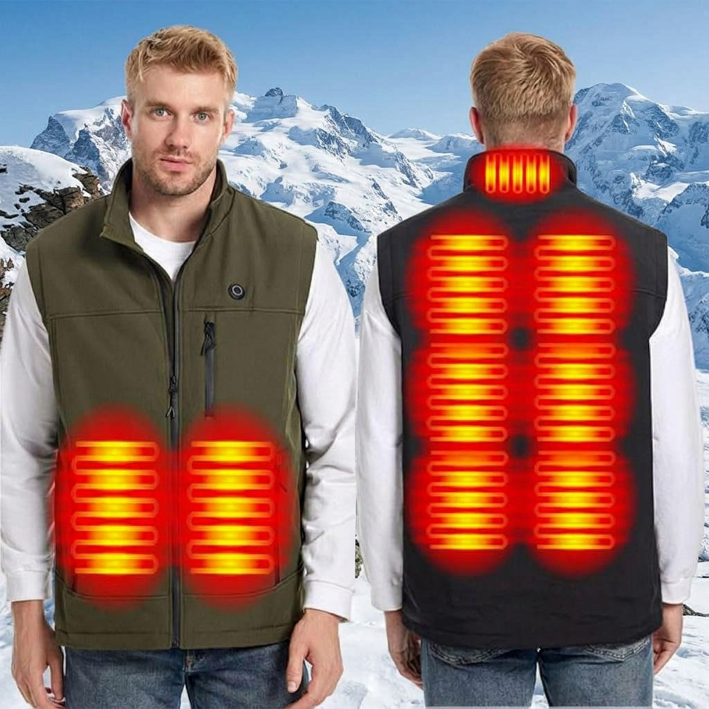 Men's Plain Heated Quilted Vest, 9 Heating Zones Sleeveless Zip Stand-Up Collar Winter Gilet Warm Electric Heat Waistcoat for Running, Hiking, Riding, Golf