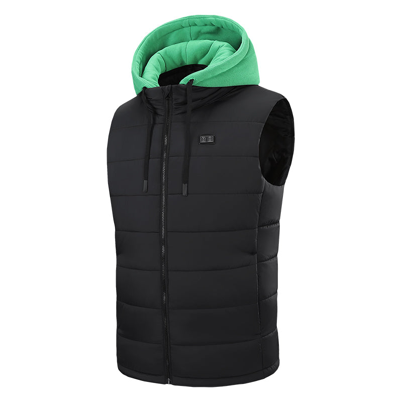 Electric Heated Hooded Gilet for Men, Dual DC/USB Port 3 Adjustable Temperature 14 Heating Zones Winter Warm Heating Vest with Detachable Hood