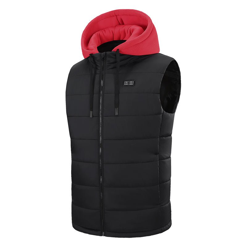 Electric Heated Hooded Gilet for Men, Dual DC/USB Port 3 Adjustable Temperature 14 Heating Zones Winter Warm Heating Vest with Detachable Hood