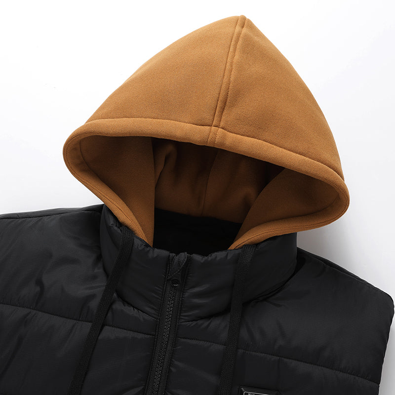 Electric Heated Hooded Gilet for Men, Dual DC/USB Port 3 Adjustable Temperature 14 Heating Zones Winter Warm Heating Vest with Detachable Hood