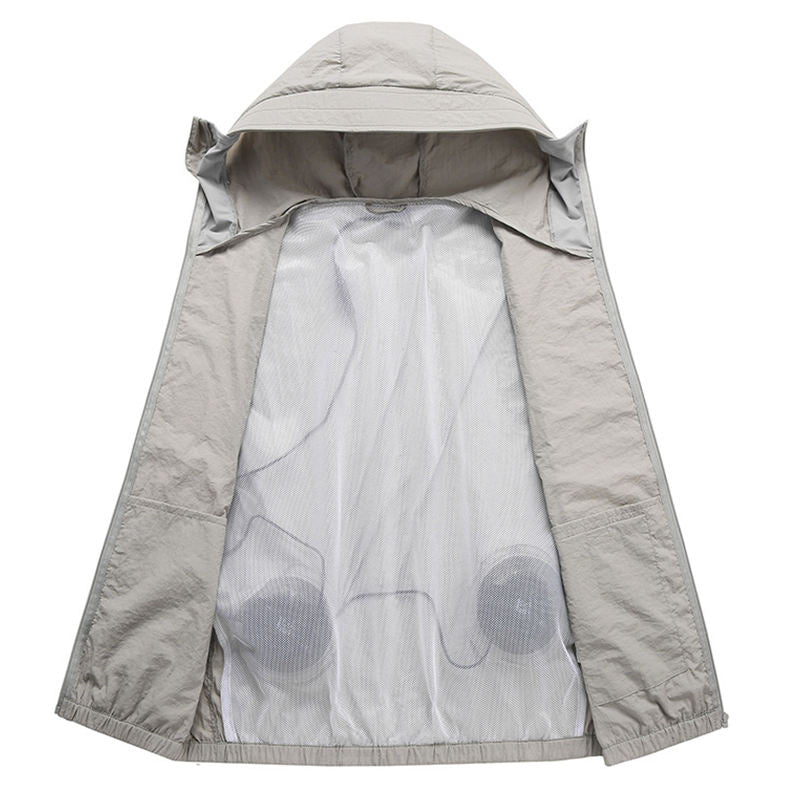 Sun Protective Cooling Fan Jacket for Men Women, UPF 50+ Air Conditioned Lightweight Hoodie, UV Protection USB Cool Jacket for Summer Hot Weather Work, Outdoor Activities