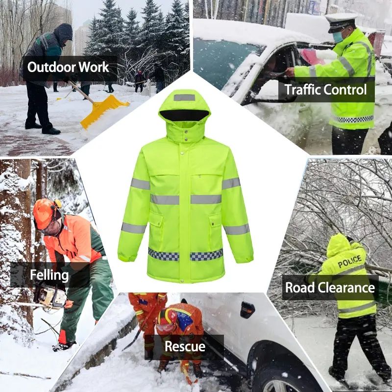 Hi Vis Heated Hooded Jacket for Men Women, 8 Heating Zones 3 Temperature Levels High Visibility Heated Workwear Waterproof Windproof Reflective Outerwear Safety Security Work Coat