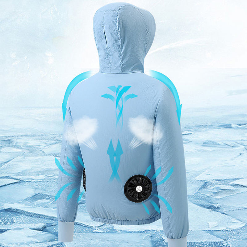 Sun Protective Cooling Fan Jacket for Men Women, UPF 50+ Air Conditioned Lightweight Hoodie, UV Protection USB Cool Jacket for Summer Hot Weather Work, Outdoor Activities
