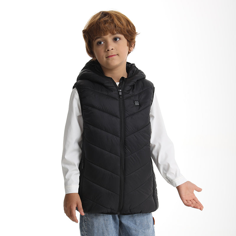 Heated Hooded Vest for Kids USB Rechargeable 10 Heating Zones 3 Adjustable Temperature Heating Gilet Boys Girls Body Warmer Waistcoat