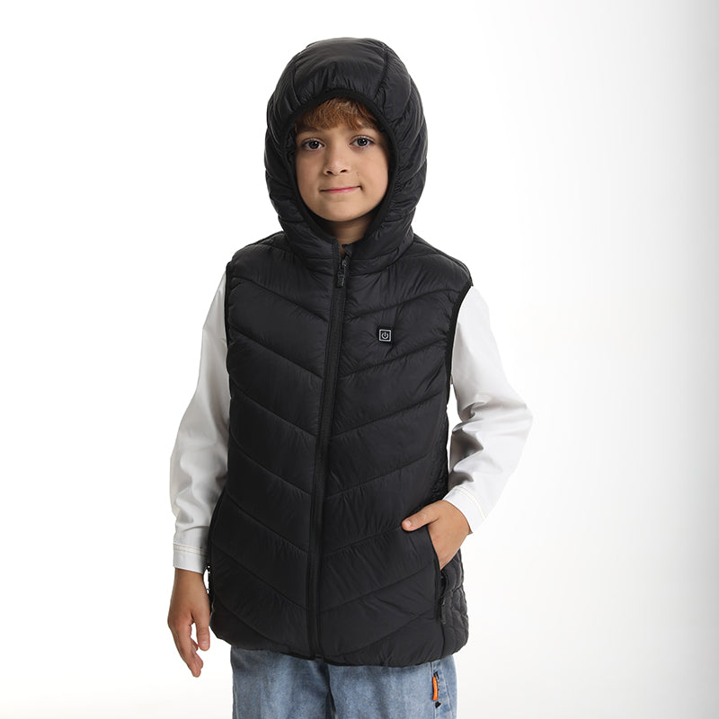 Heated Hooded Vest for Kids USB Rechargeable 10 Heating Zones 3 Adjustable Temperature Heating Gilet Boys Girls Body Warmer Waistcoat
