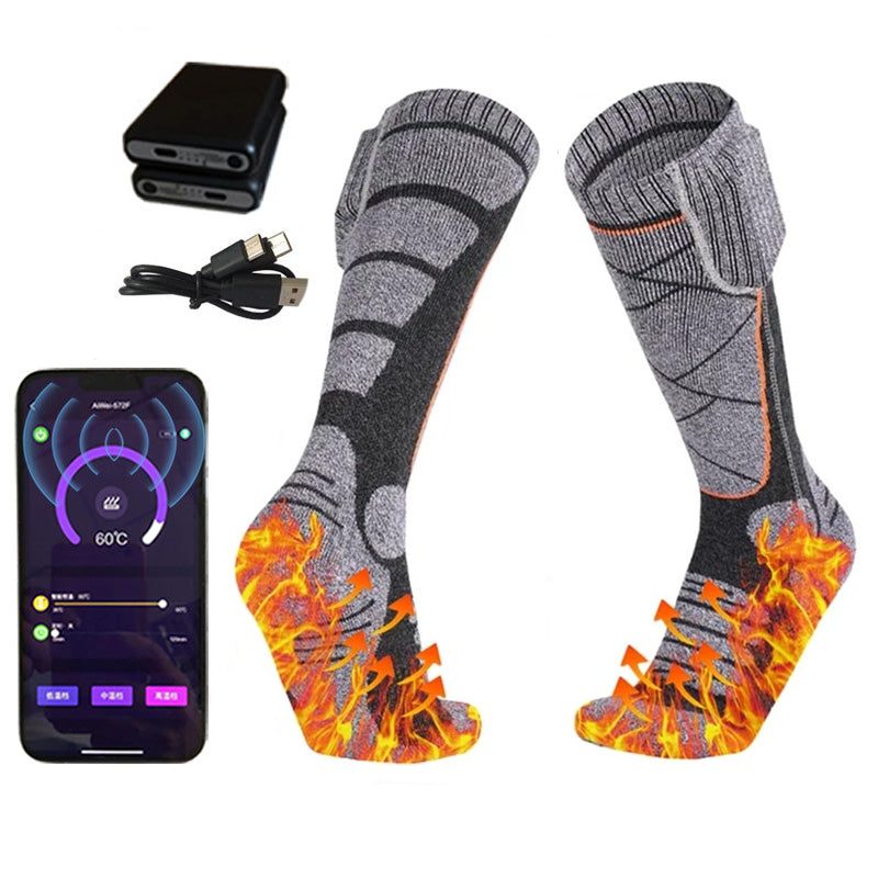 APP Remote Control Heated Long Socks with 2pcs 5000mAh Rechargeable Battery 3 Temperature Levels Foot Warmer Socks for Men Women