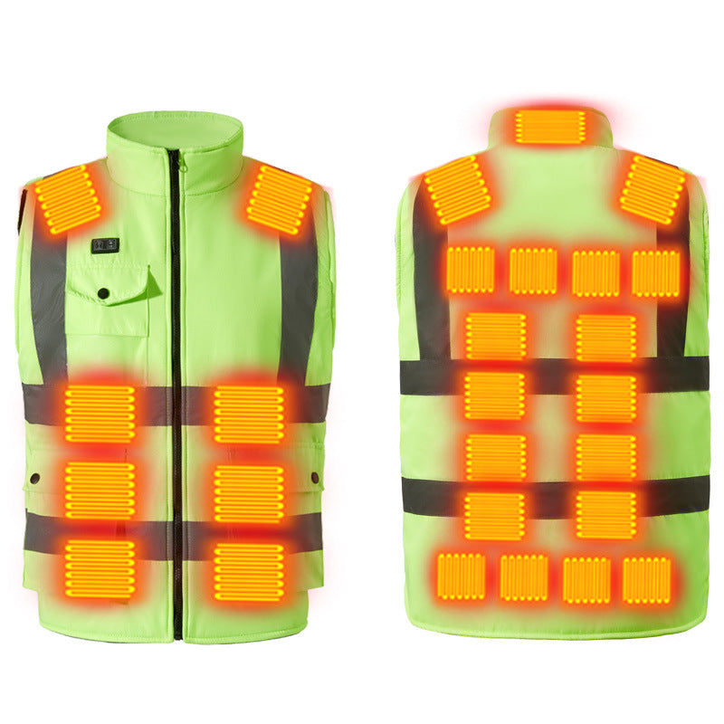 Green High Visibility Work Utility Heated Vest for Men Women, 25 Heating Zones 3 Adjustable Temperature Electric Hi-Vis Heated Gilet Body Warmer Outerwear Lightweight Waistcoat