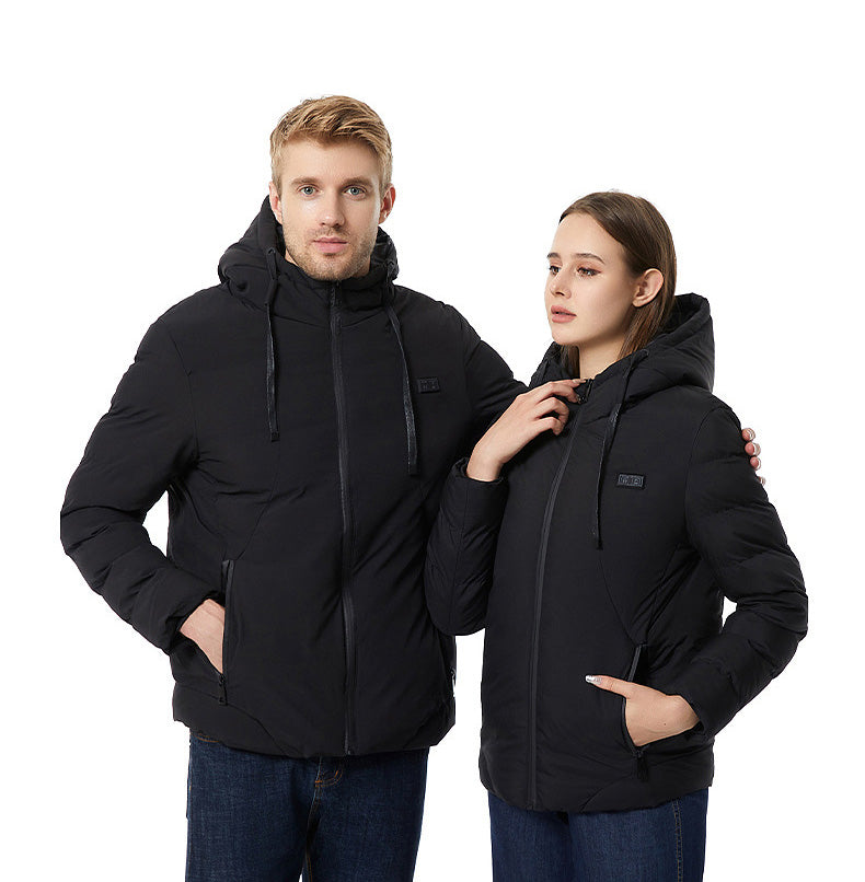 Thermal Hooded Heated Coat for Men Women, Dual Control 11 Heating Areas, USB Charging Electric Body Warmer Hoodie Jacket for Winter Outdoor Working Sports