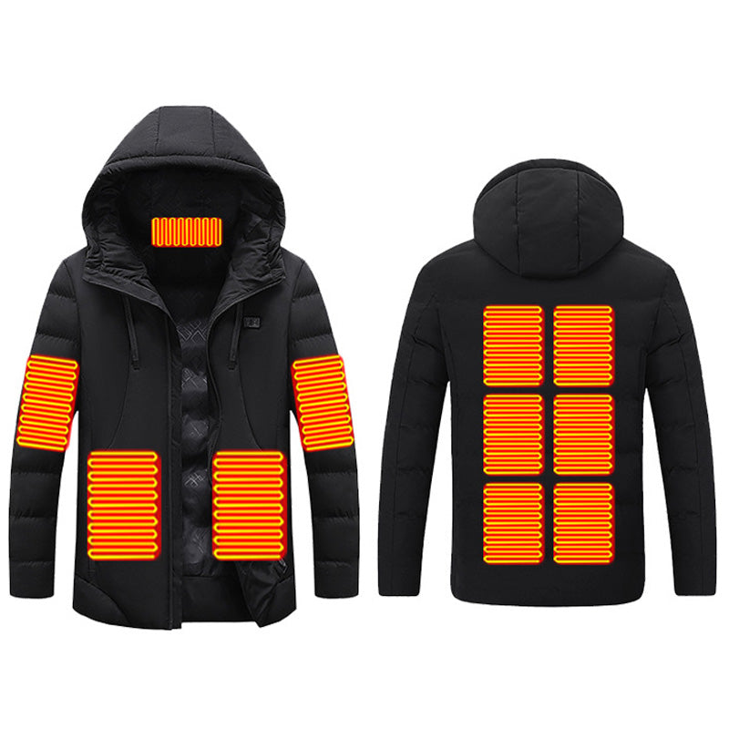 Thermal Hooded Heated Coat for Men Women, Dual Control 11 Heating Areas, USB Charging Electric Body Warmer Hoodie Jacket for Winter Outdoor Working Sports