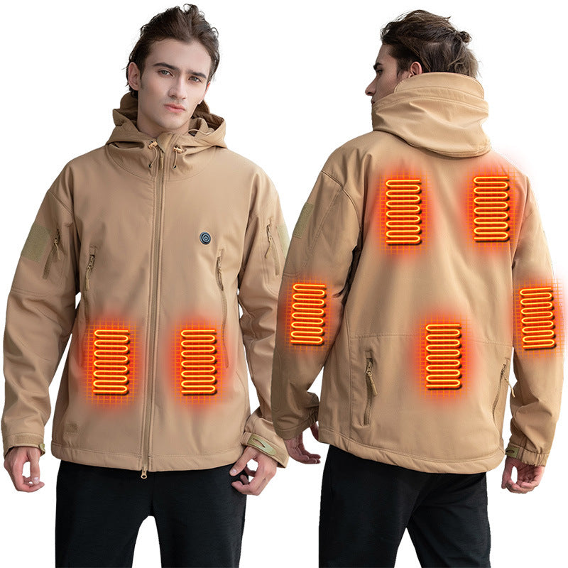 Heated Hooded Jacket for Men Women, Zip Up Lightweight Fleece Lined Heated Blouse, 7 Heating Areas USB Rechargeable Heated Soft Shell Coat for Winter and Outdoor Skiing Fishing Hiking