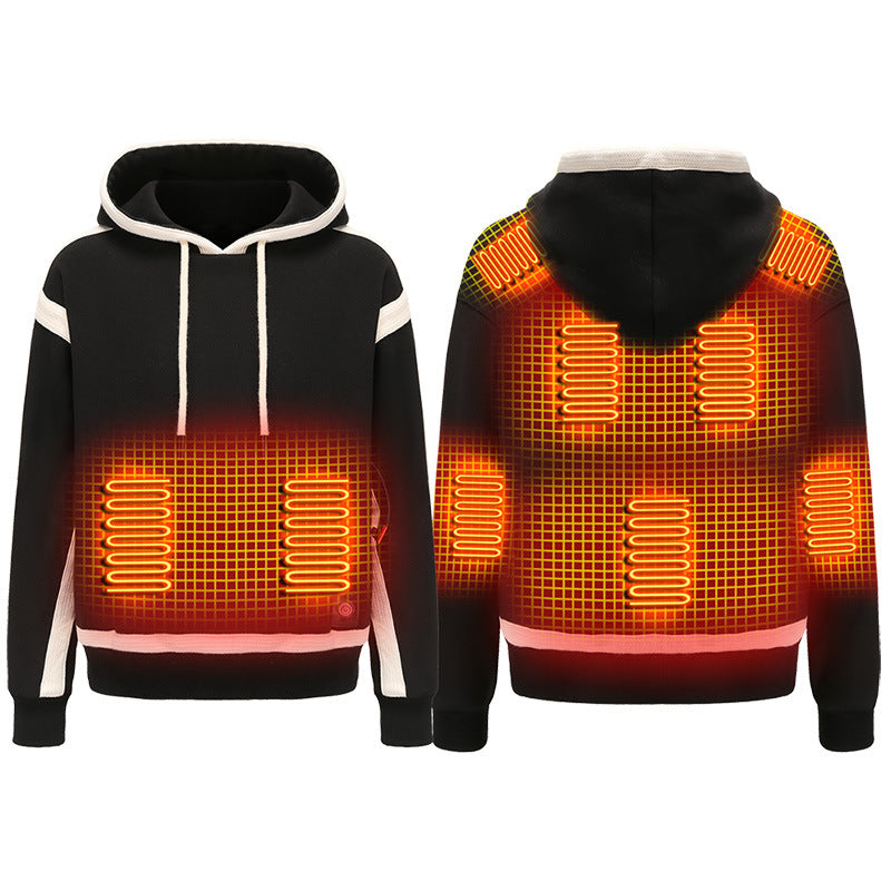 Smart Electric Heated Sweatshirt for Men Women, 9 Heating Zones USB Charging Three-Speed Temperature Long Sleeve Blouse Hoodies Thermal Tops