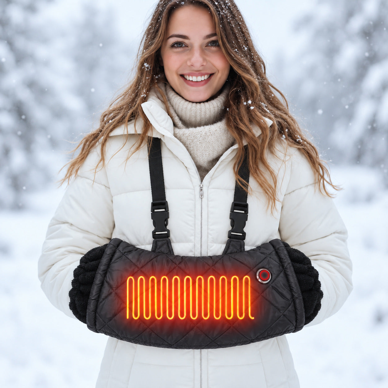 Rechargeable Heated Hand Muff, USB Throw Neck Hand Warmer Cushion 5 Gears, Hand Warmer Bag, Adjustable Strap for Outdoor Activities Golf, Hiking, Snow, Football, Camping