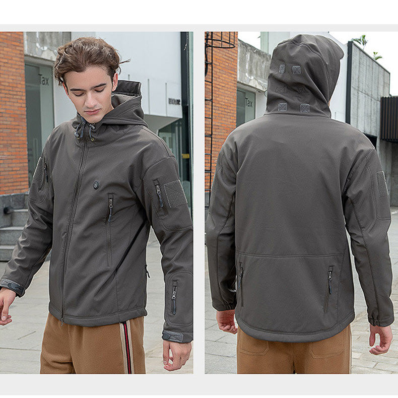 Heated Hooded Jacket for Men Women, Zip Up Lightweight Fleece Lined Heated Blouse, 7 Heating Areas USB Rechargeable Heated Soft Shell Coat for Winter and Outdoor Skiing Fishing Hiking