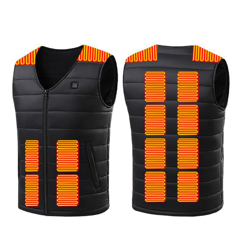 V-Neck Smart Electric Heated Vests for Men Women Single Control 16 Carbon Fiber Heating Areas 3 Temperature Adjustment