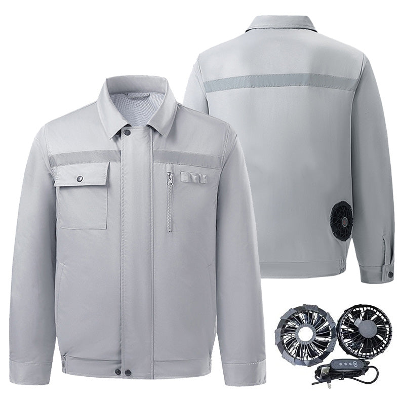 Summer Cooling Jacket with 2 Fans 3-Speed Settings Breathable Fabric Comfort Safety Reflective Strips Sun Protection Refrigeration Air Conditioning Clothes for Hot Weather