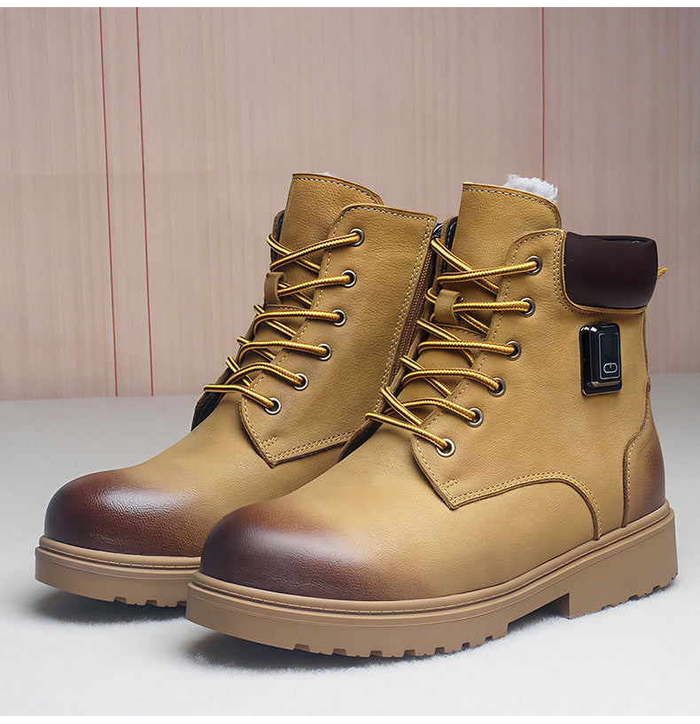 Genuine Leather Ankle Heated Boots for Men & Women with 20000mAh Battery 5-level Temperature Adjustment Fur Liner Rechargeable Electric Winter Warm Snow Boots