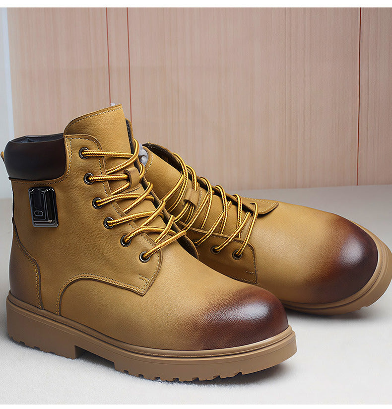 Genuine Leather Ankle Heated Boots for Men & Women with 20000mAh Battery 5-level Temperature Adjustment Fur Liner Rechargeable Electric Winter Warm Snow Boots