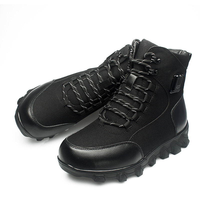 Genuine Leather Heated Boots for Men with Five-Level Heating System Rechargeable 20000mAh Battery Winter Waterproof Warm Snow Work Boot Rechargeable Electric Heating Foot Warmers
