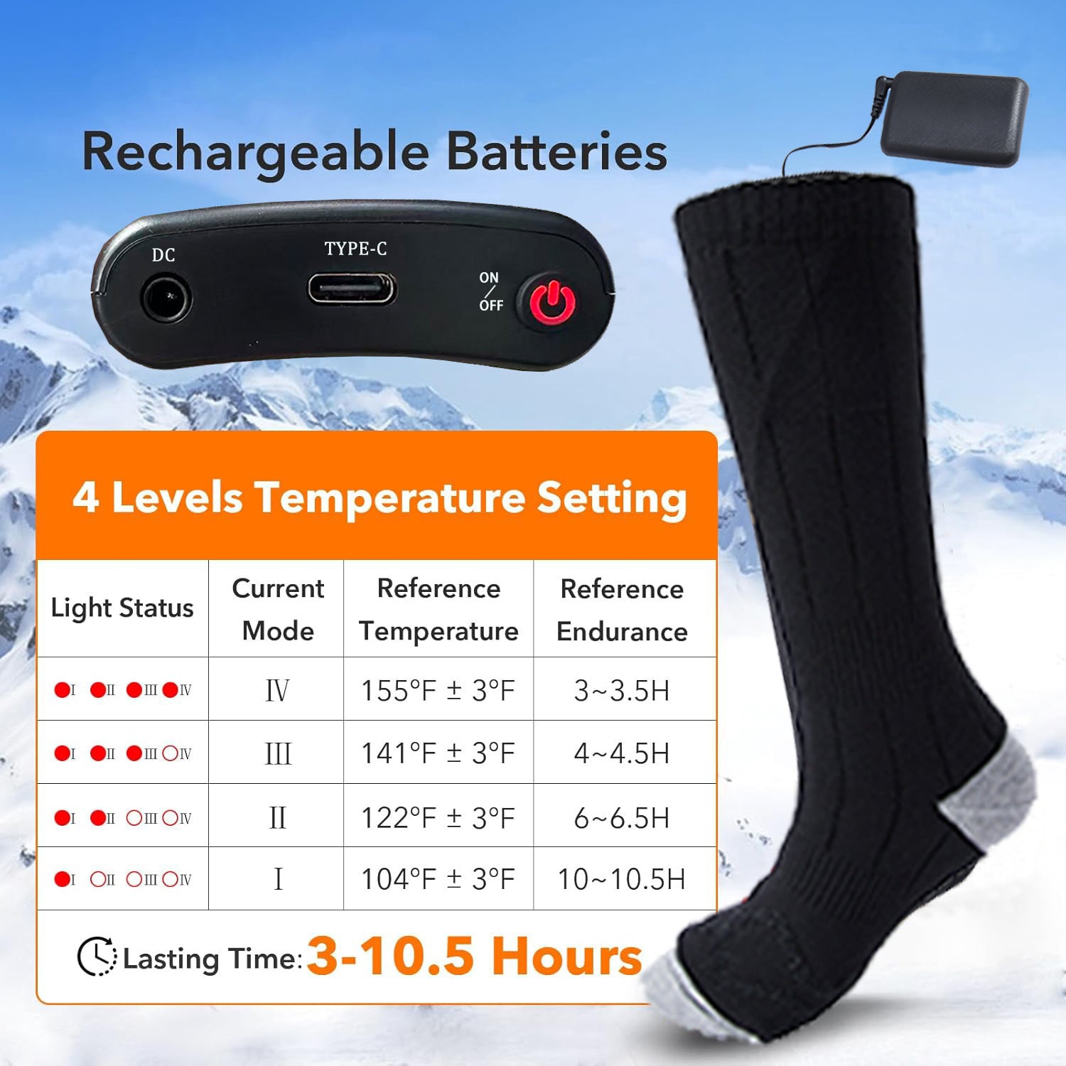 APP Remote Control Rechargeable Heated Socks for Men and Women 5000mAh*2 Batteries Electric Foot Warmers with 3 Heating Levels, Washable Thermal Socks for Skiing Hiking Outdoor Winter Activities