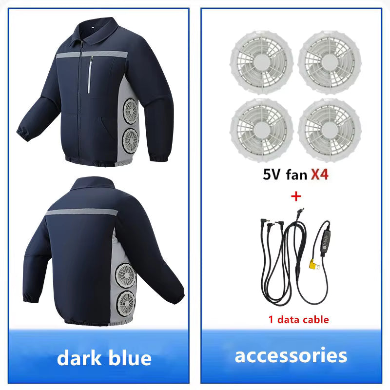 Unisex Summer Cooling Long Sleeve Jacket with 4 Fans, Includes Reflective Material, Suitable for Work at Night